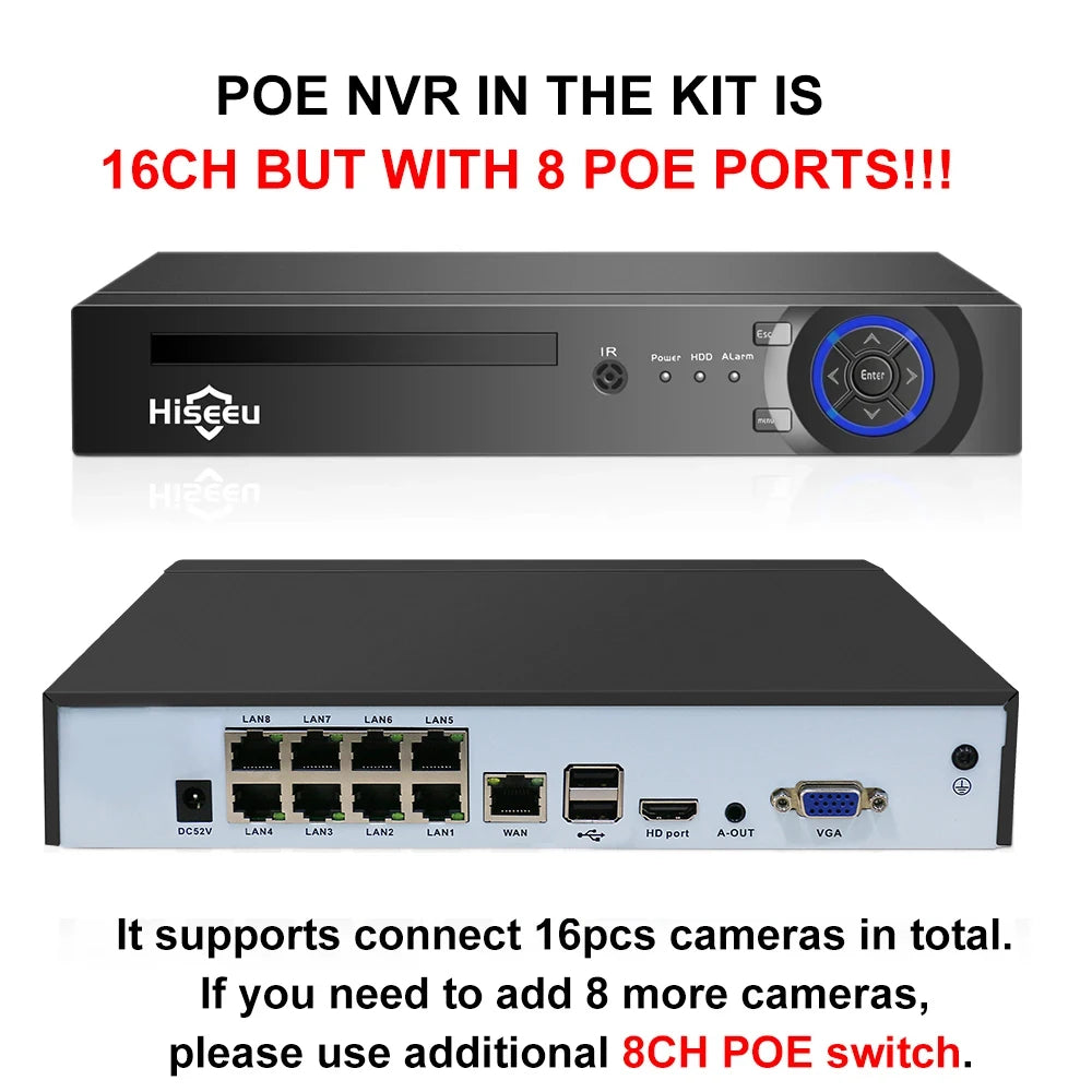 Hiseeu 5MP 3MP 8CH POE NVR Video Audio Record ONVIF CCTV IP Security Surveillance Camera System Kit Set Outdoor House Waterproof