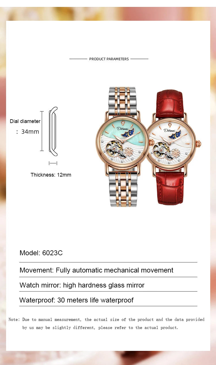 Lady Automatic Mechanical Watches Rotatable Flowers Female Watch Women Brand Luxury Fashion Moon Phase Waterproof Luminous Clock