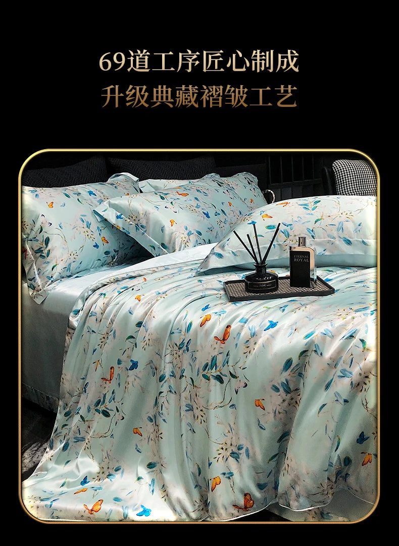 Luxury Palace Style Silk Bedding Set HighEnd Soft Silky Satin Quilt Cover Set Printed Queen King Duvet Cover Gift for Your Lover