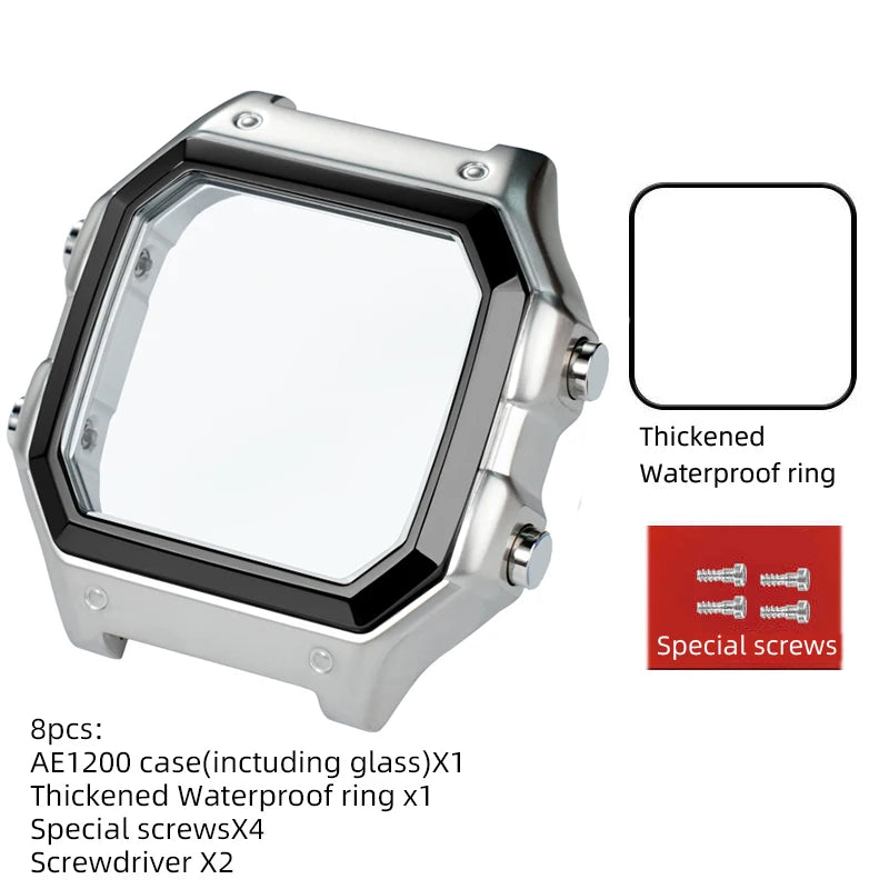 Casio AE1200 case mod kit modification all metal case 3299 AE-1200 bezel glass waterproof ring kit 304 stainless steel part
