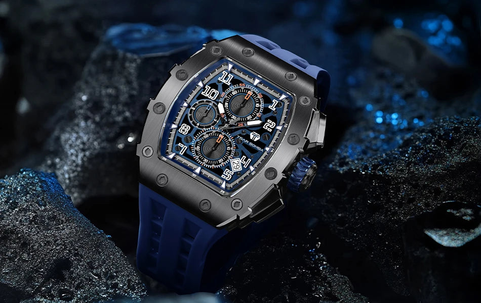 TSAR BOMBA Watch for Men Top Brand Luxury Waterproof Quartz Wristwatch Tonneau Clock Gift Chronograph Rectangle Mens Watch