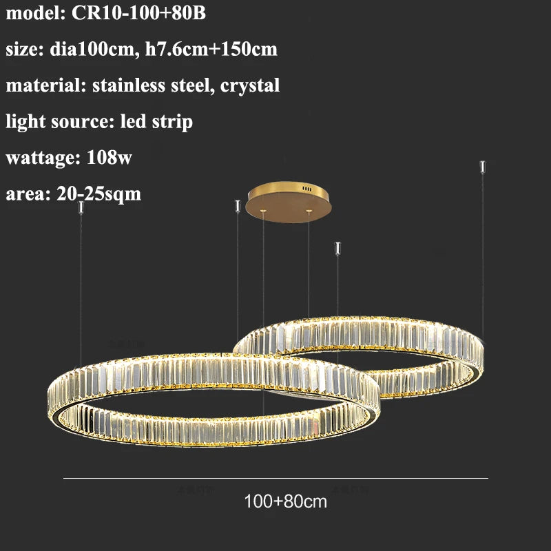 Modern Living Room Crystal Chandelier Led Remote Control Dimmable Led Pendant Lights Luxury Steel Adjust Hanging Lamp Fixture