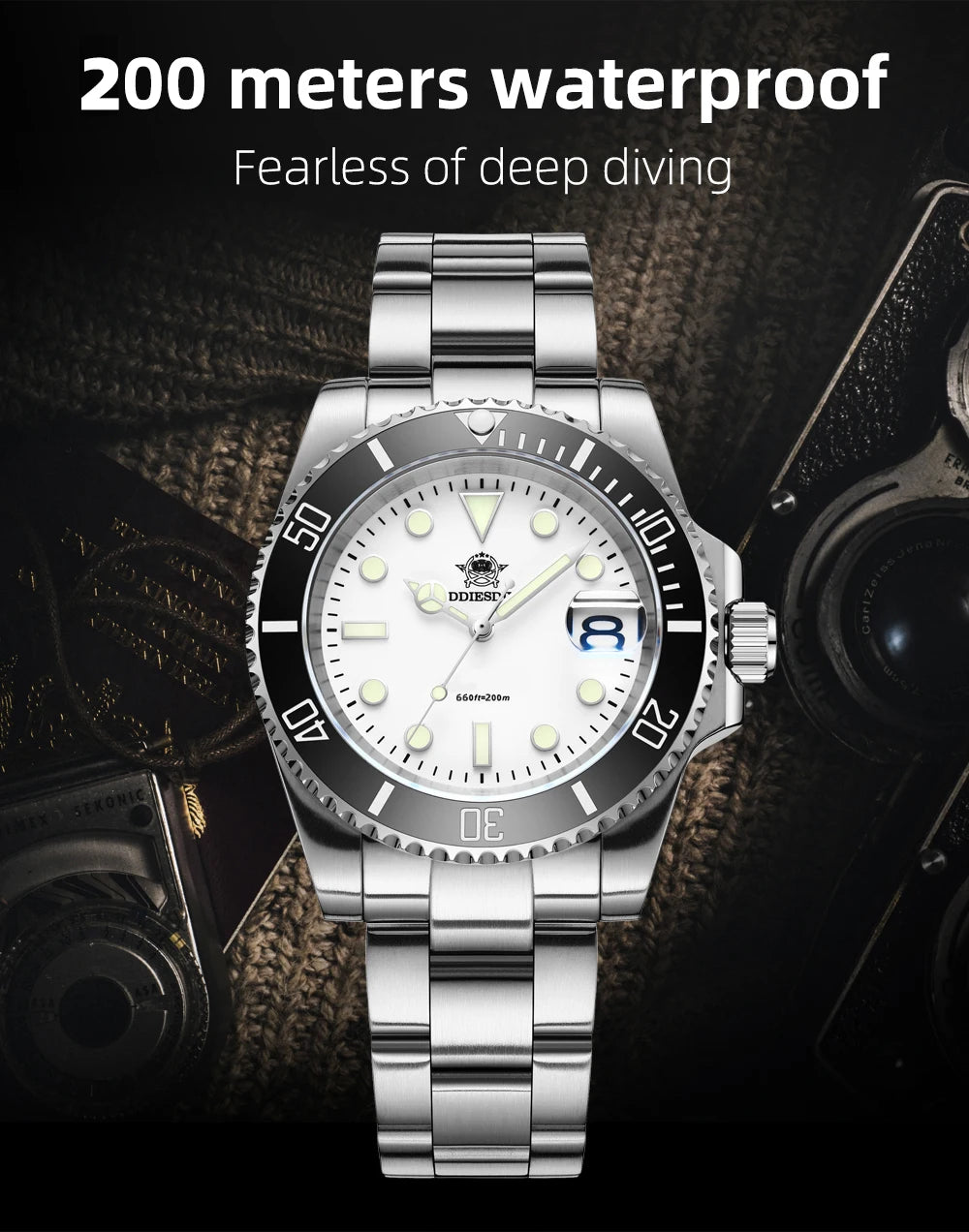 ADDIESDIVE High Quality Luxury Men Quartz Watch 20Bar BGW9 Super Luminous relógio masculino 316L Stainless Steel Dive WristWatch
