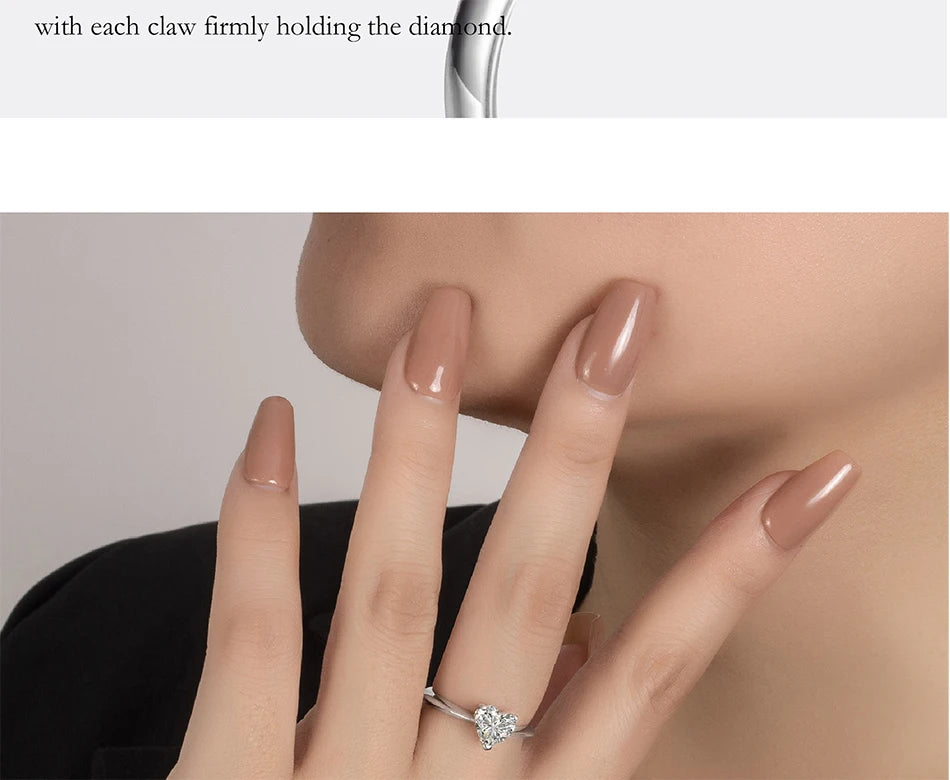 PERFANY 0.5/1/2CT Heart-Shaped Cut Moissanite Women's Ring S925 Pure Silver Laboratory Certified Diamond Wedding Luxury Jewelry