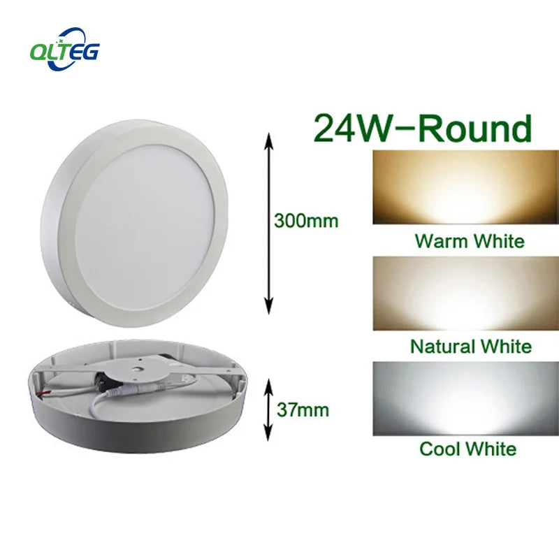 QLTEG Surface LED Square Ceiling Light 6W 12W 18W 24W 30W Round LED Panel Light Down Light with driver AC85-265V LED Indoor Lamp