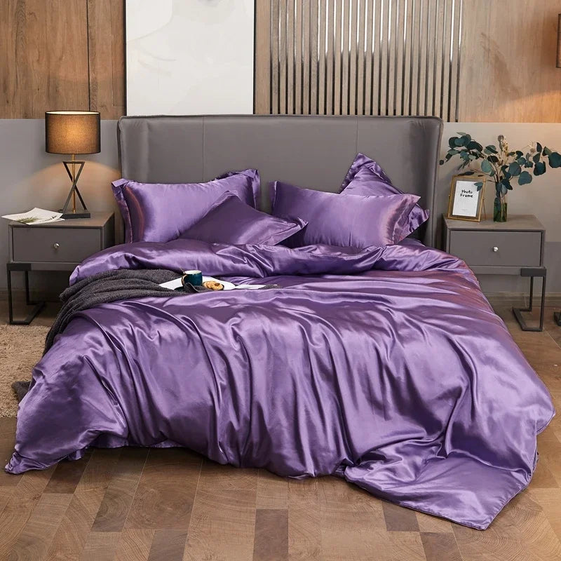 Luxury Rayon Bedding Set Solid Color Luxury Bedding Kit Satin Duvet Cover Set Bed Set pour lit Double,Queen,King,2pcs/3pcs/4pcs