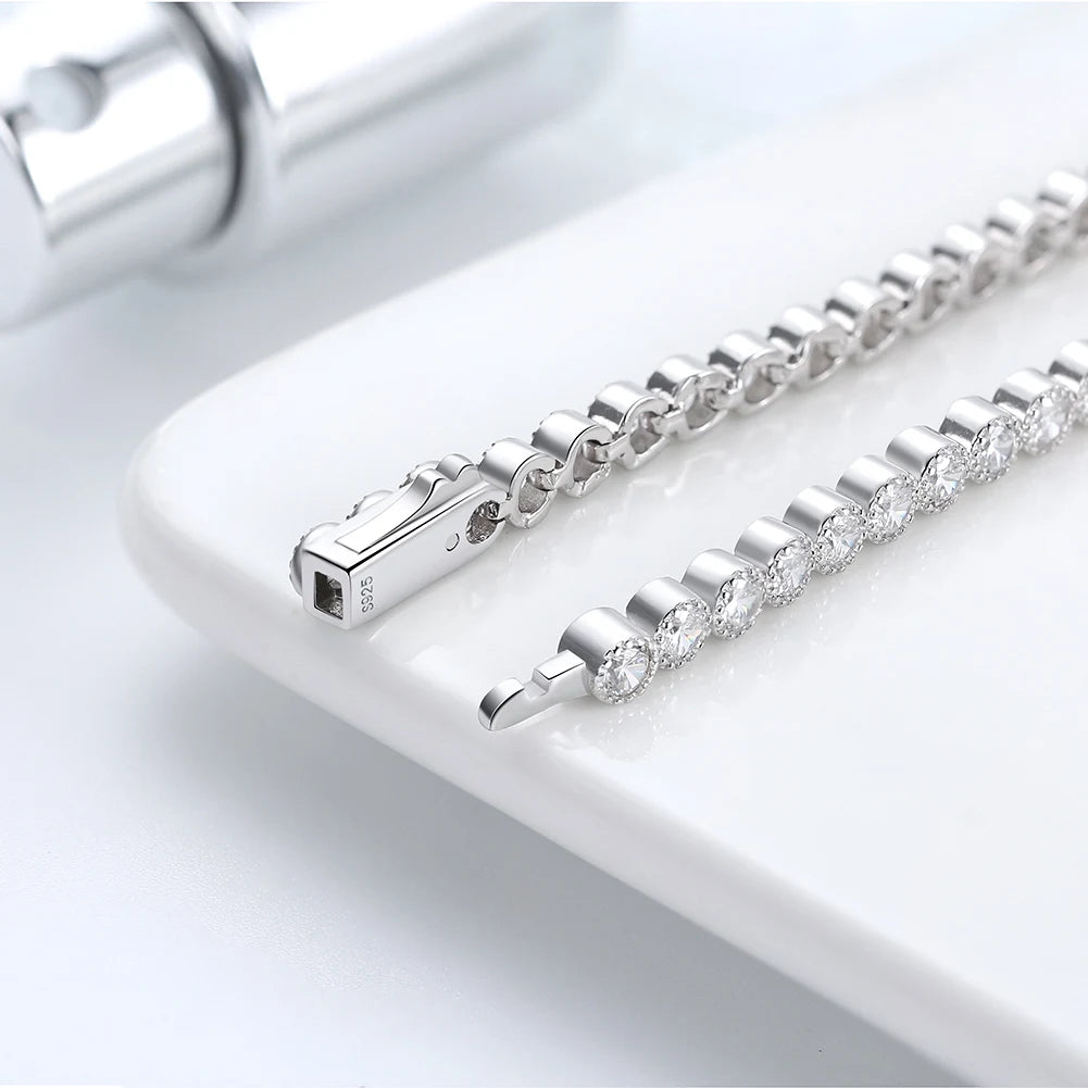 ORSA JEWELS Exquisite 3mm Sapphire Blue Sparkling Tennis Bracelet S925 Sterling Silver Cubic Zirconia Fashion CZ Bracelet SB137