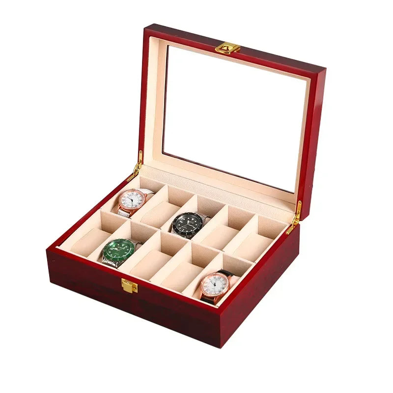 Wooden Watch Box 1/2/3/5/6/10/12 Slot Watch Gift Box Watch Storage Travel Case Organizer Men Jewellery Box Piano-bake-paint