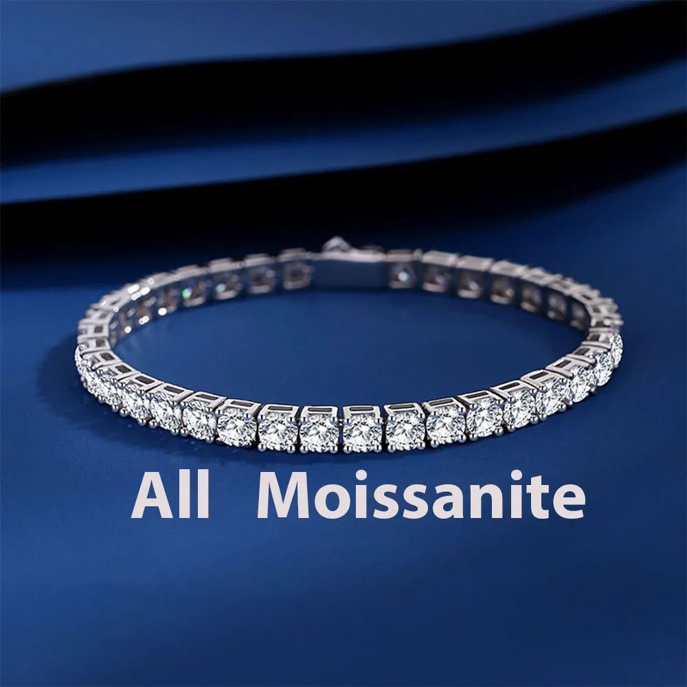 2.5/3/4/5mm Moissanite Tennis Bracelet 925 Sterling Silver Plated White Gold Bracelet for Women Man Sparkling Party Jewelry