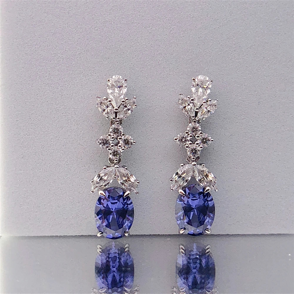 Solid White Gold 14K Earrings 1.5CT/ Piece Sapphire Diamond Women Engagement Earrings Beautiful Anniversary Party Jewelry
