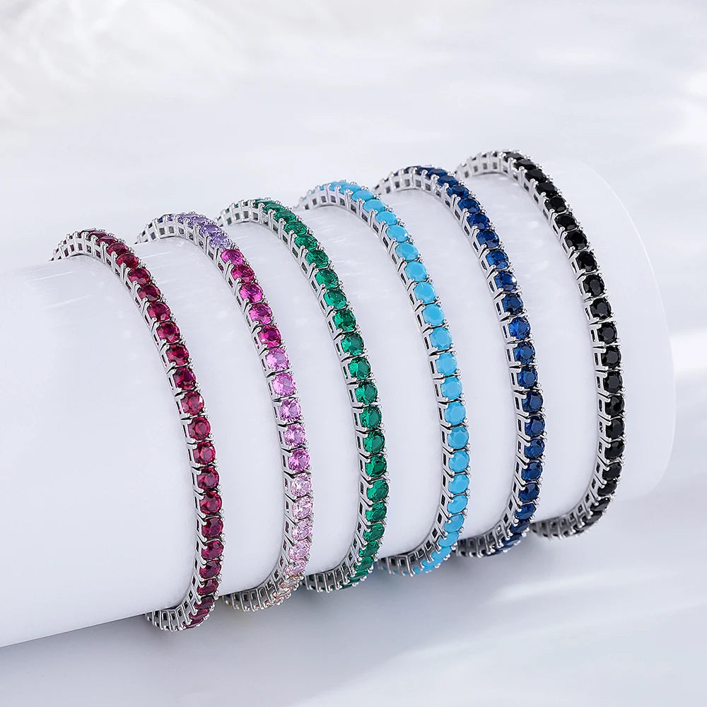 Real 925 Jewelry For Women/Men Pave 3 mm Montana Blue Sapphire Cubic zircon Hip Hop Rock Pure Silver 15-21 cm Tennis Bracelet