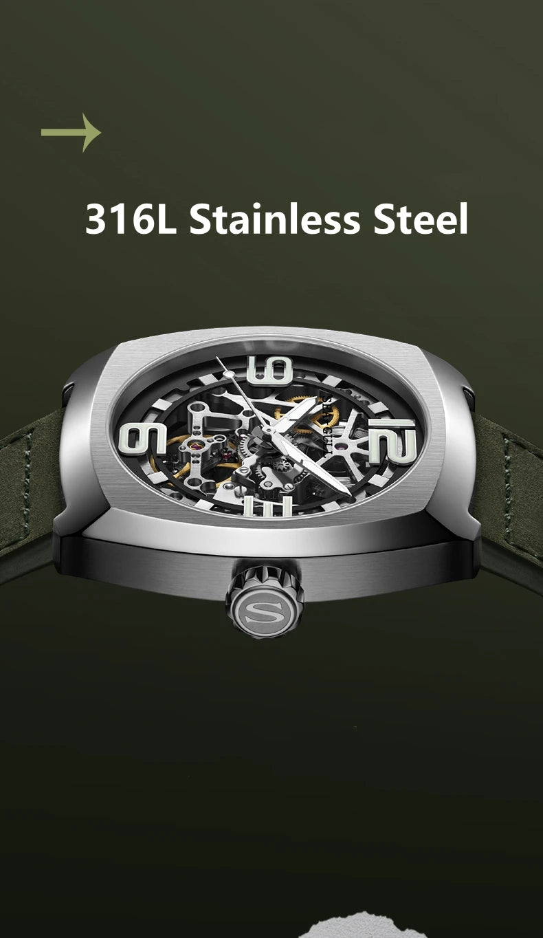 2025 Seagull Men's Mechanical Watches 44MM Skeleton Dial Luxury Man Wristwatch Sapphire Stainless Steel Waterproof Clock 6167