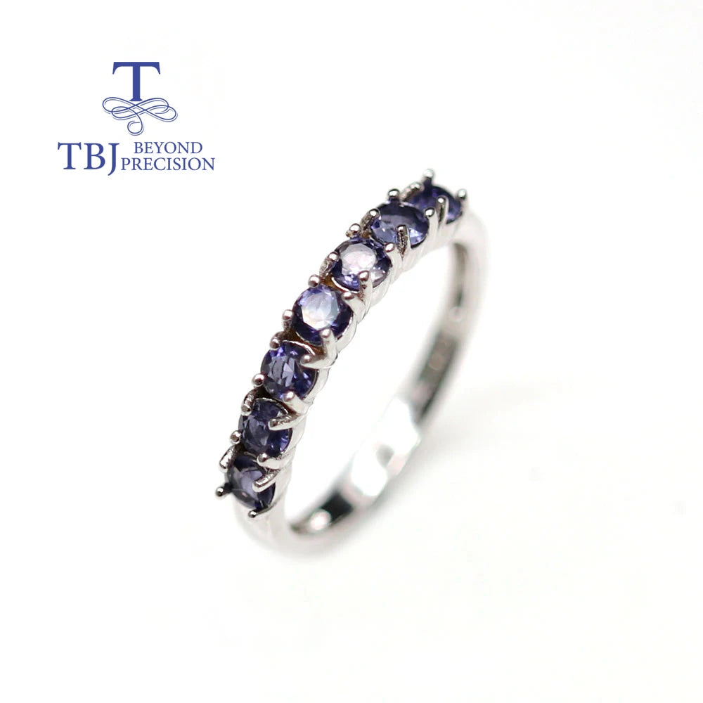 925 Sterling Silver Ring Earrings natural Iolite round 3.0mm set simple design suitable for everyday wear boutique jewelry