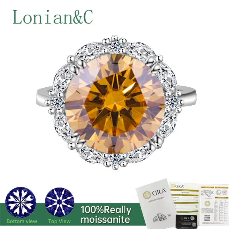 Lonian&C 5 Carat Luxury Moissanite Ring D Color 11mm Lab Diamond 925 Sterling Silver Wedding Promise Rings for Women Jewelry