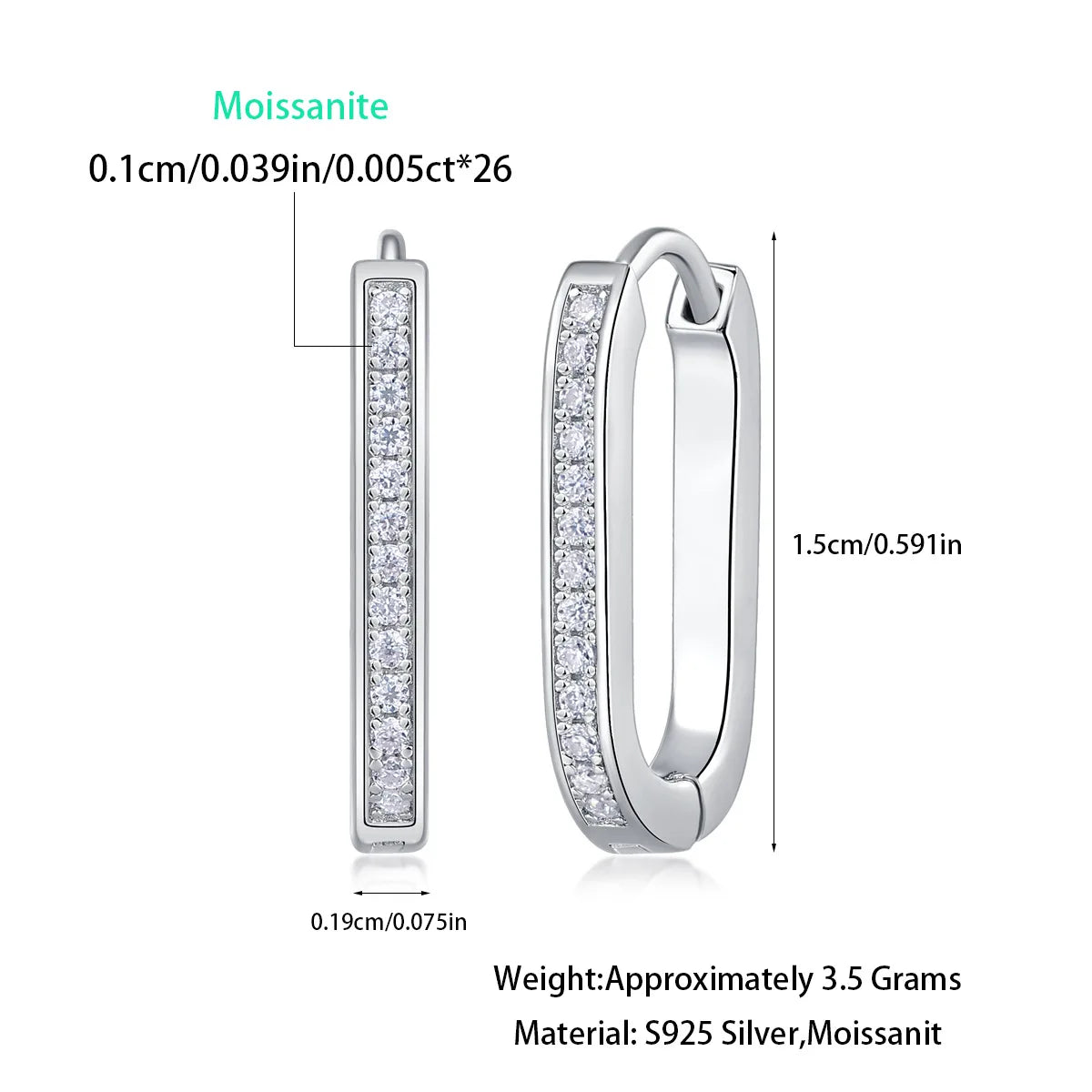 TBCYD 1MM D Color Full Moissanite Loop Hoop Earrings For Women S925 Silver 18k White Gold Plated Sparkling Ear Clip Jewelry Gift
