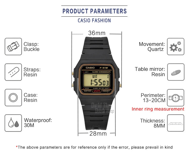 Casio Versatile Small Square Watch Retro Comfortable Design Classic Style for Casual Wear F-91WG-9