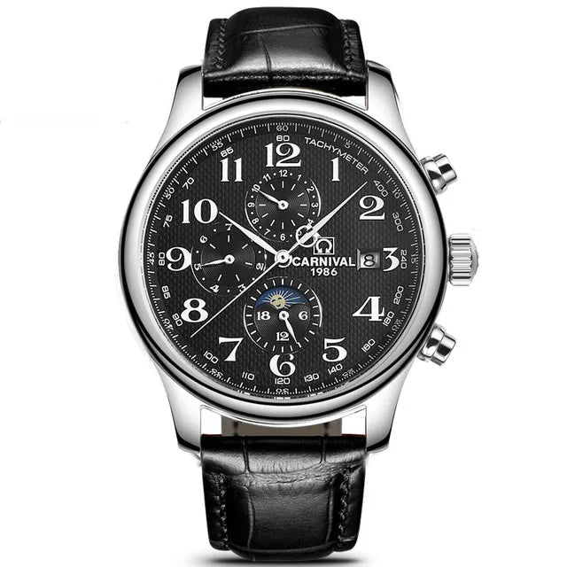 Carnival Brand Automatic Watch Fashion Luxury Waterproof Calendar Moon Phase Mechanical Watches For Men Clock Relogio Masculino