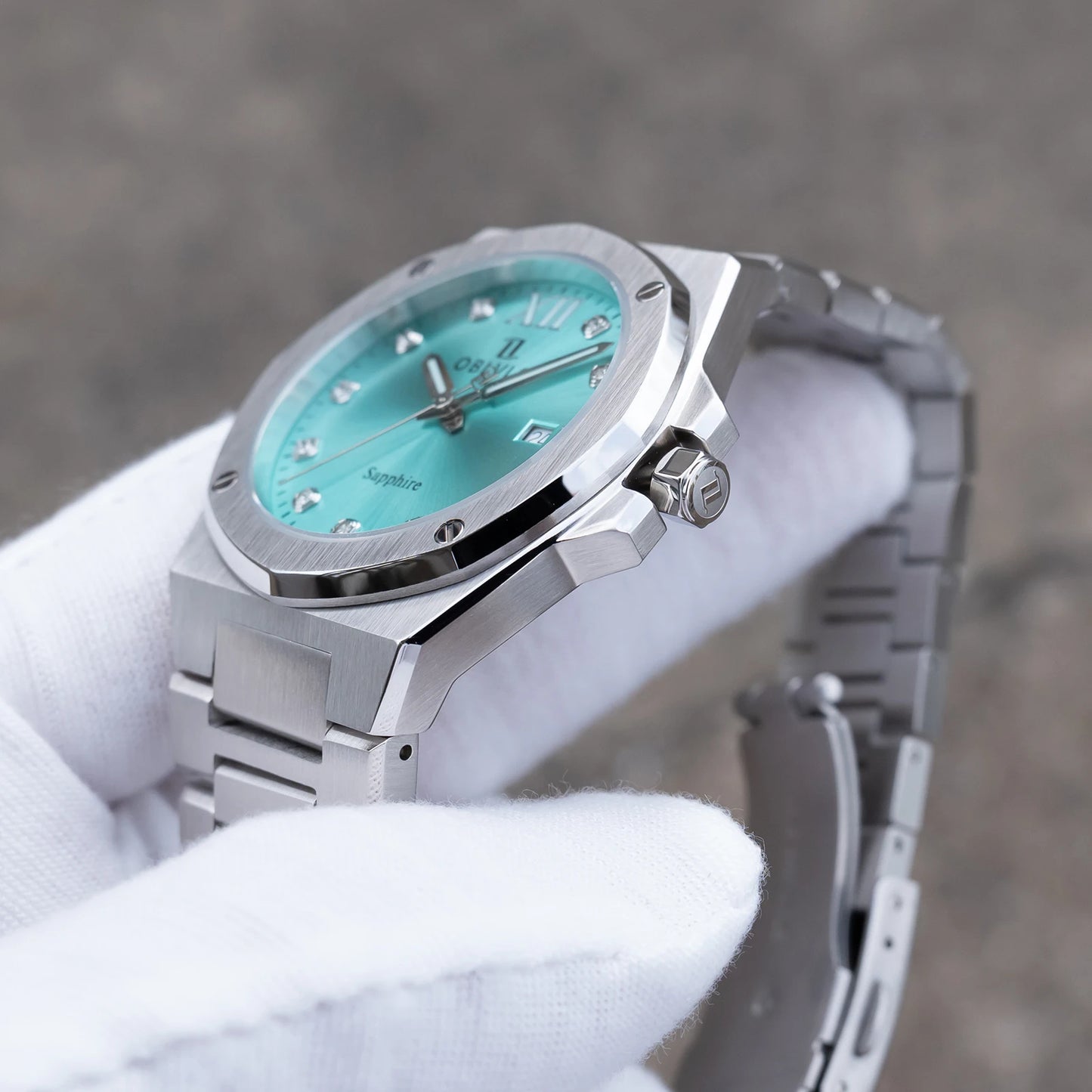 OBLVLO Herren-Armbanduhr mit achteckiger Lünette, blauem Zifferblatt, Datumsanzeige, Quarzwerk, wasserdicht, ideal für Paare (AWM)