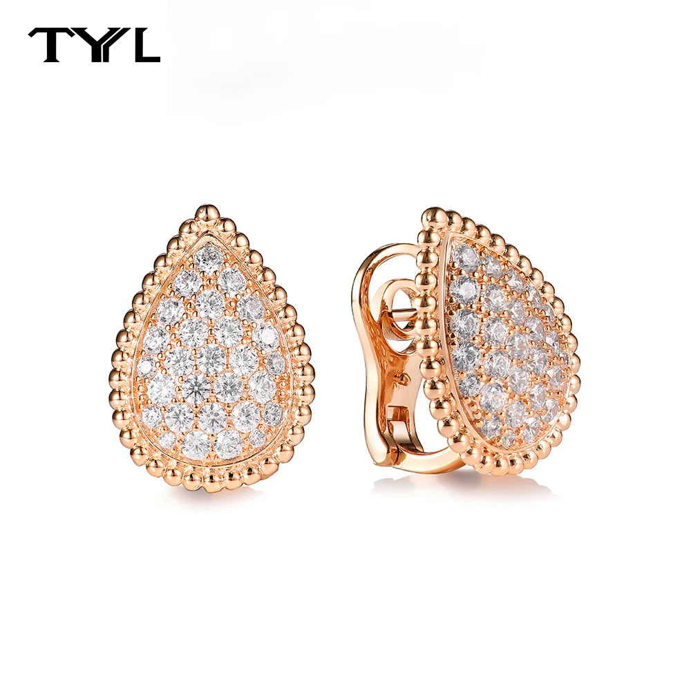 TYYL Vintage Ear Clip Earrings for Women Luxury Jewelry Fashion Party Large Water Drop Design Gold Plated Eardrop Stud Earring