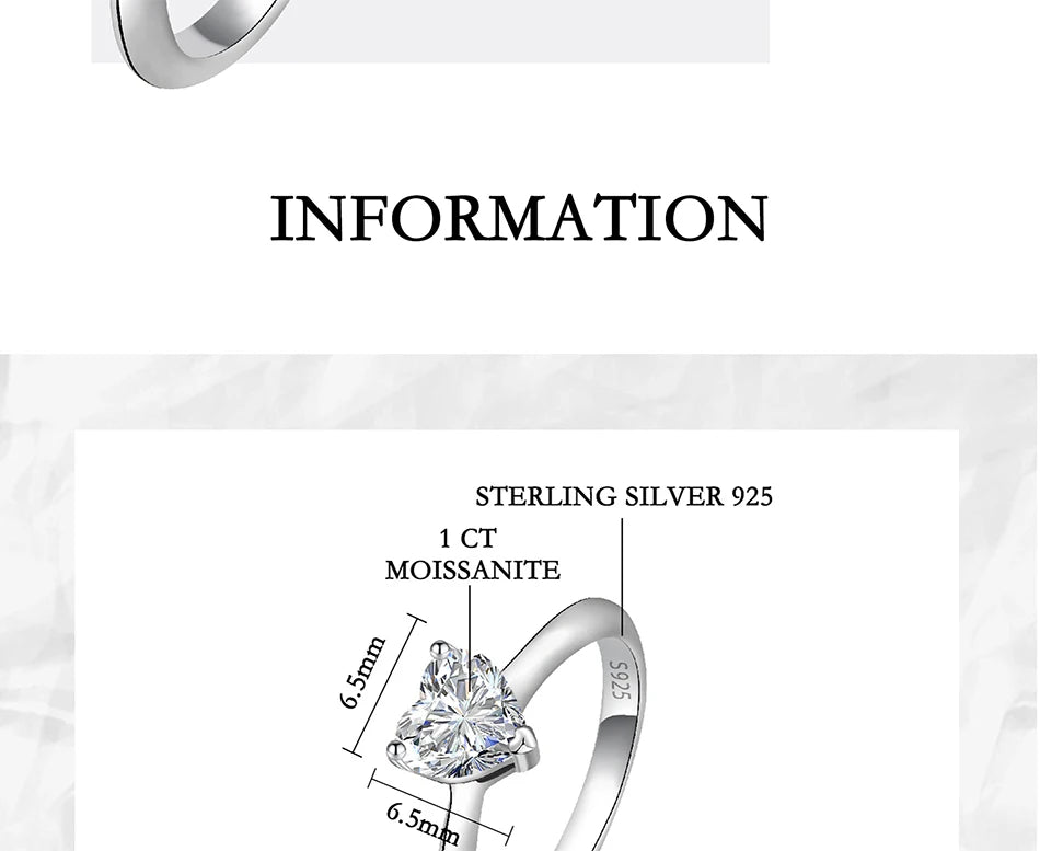 PERFANY 0.5/1/2CT Heart-Shaped Cut Moissanite Women's Ring S925 Pure Silver Laboratory Certified Diamond Wedding Luxury Jewelry