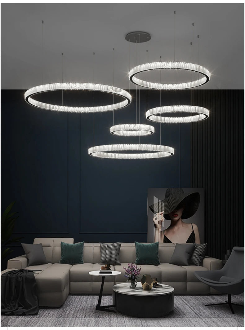 Modern Living Room Crystal Chandelier Led Remote Control Dimmable Led Pendant Lights Luxury Steel Adjust Hanging Lamp Fixture