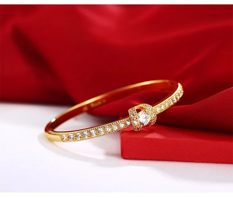 AU999 Gold Bracelet Diamond Clamps Bracelet AU750 Women's Simple Light Bracelet 24K Real Gold Bracelet Jewelry
