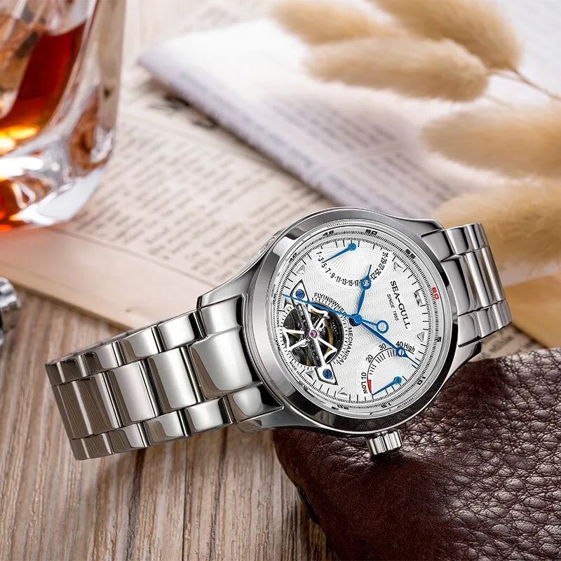 2025 Seagull Men's Automatic Mechanical Watch Multifunction Dial Calendar Sapphire Steel Band Men's Wristwatch reloj hombre M162