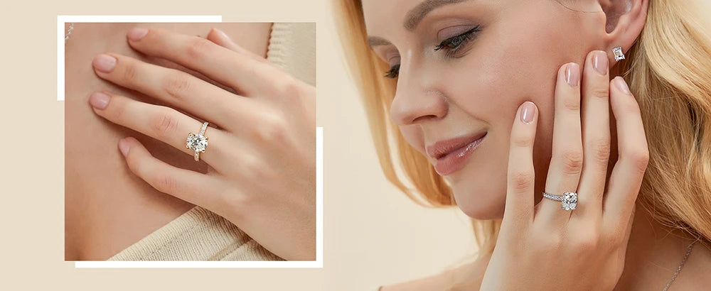 Oval Cut Full Moissanite Engagement Ring for Women  S925 Silver1/2/3/4Carat Hidden Halo Diamond Wedding Rings with Certificates