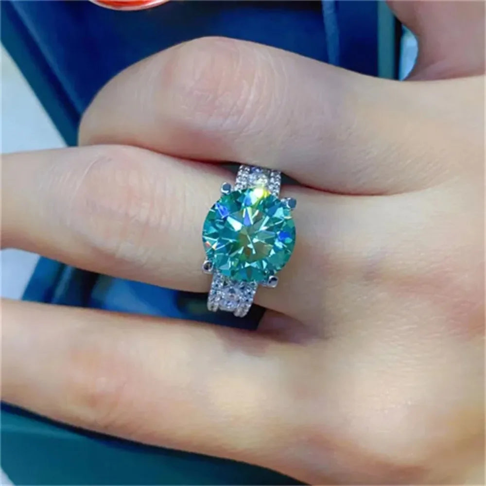 FEOBUR 2/3/5CT Green Moissanite Rings for Women Certified 925 Sterling Silver Lab Diamond Engagement Ring Wedding Jewelry GRA