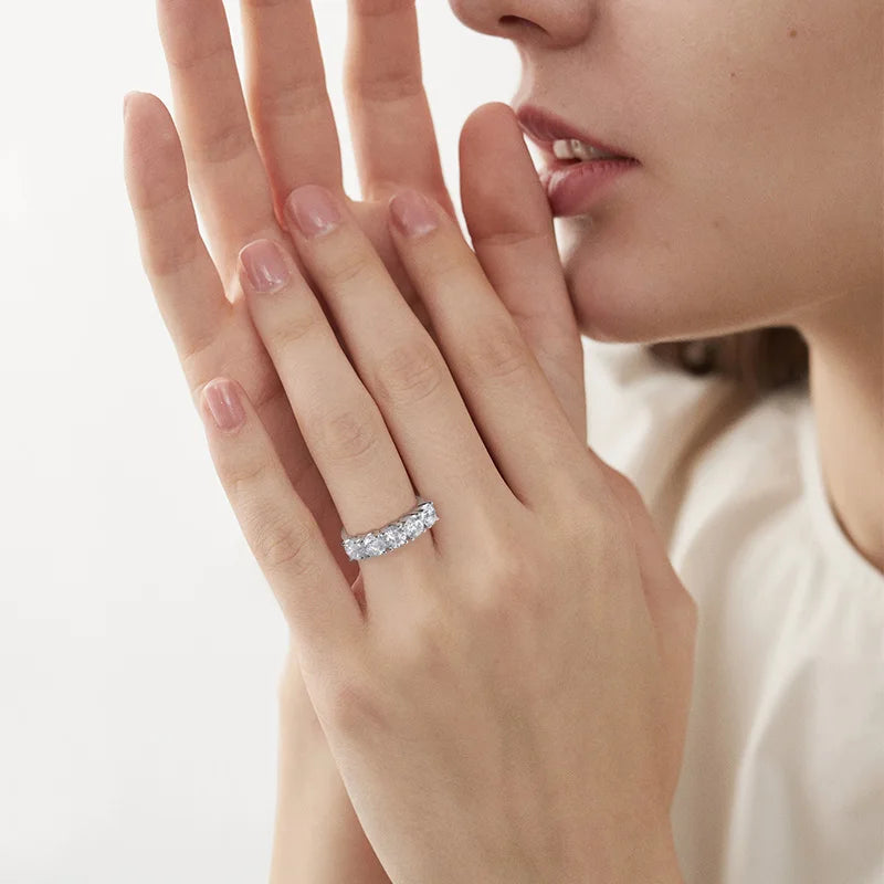 Smyoue 2.5/5CTTW D Color Genuine Moissanite Rings for Women 5 Gemstone Bridal Wedding Jewelry 925 Sterling Silver Wholesale Ring