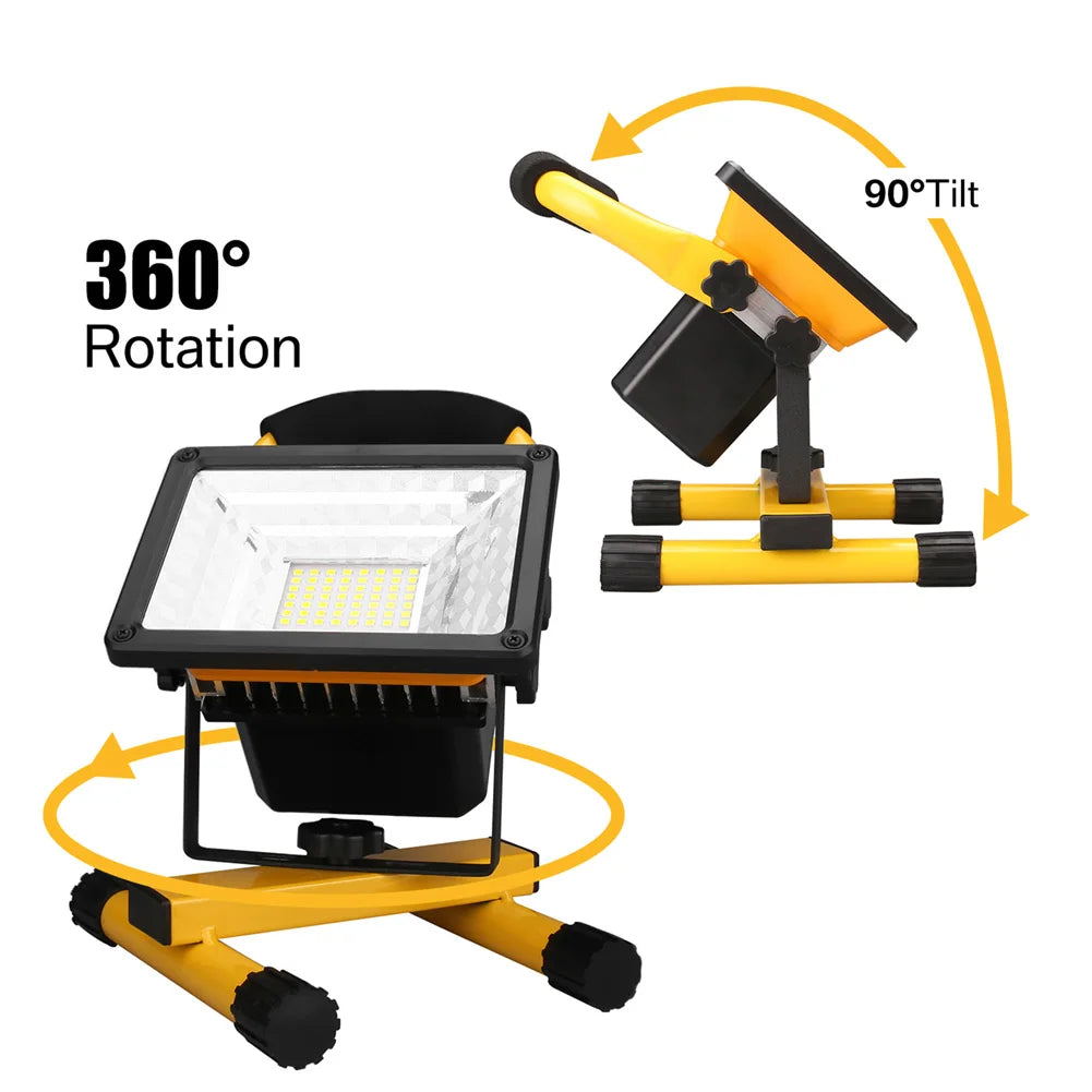 LED Portable Work Light Waterproof Rechargeable Spotlight for Outdoor Hiking Camping Searchlight Garage Emergency Floodlight