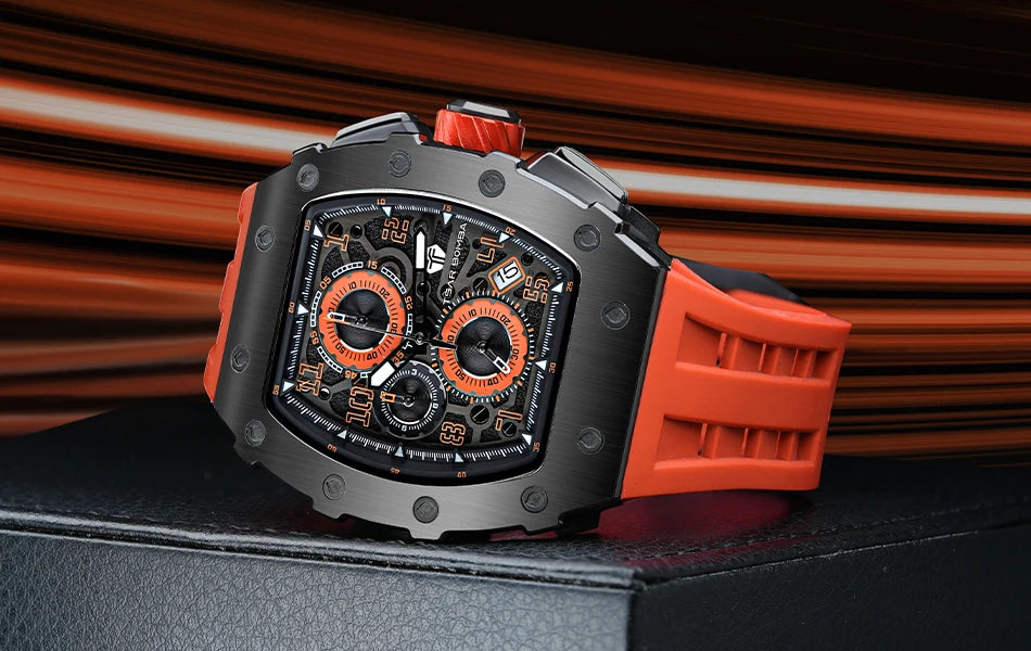 TSAR BOMBA Watch for Men Top Brand Luxury Waterproof Quartz Wristwatch Tonneau Clock Gift Chronograph Rectangle Mens Watch