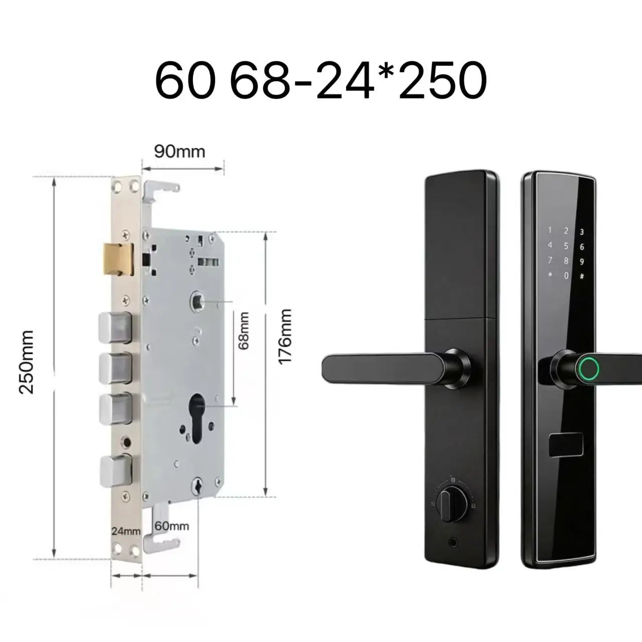 Smart Door Lock No Fingerprint - Password, IC Card & Key Entry. Anti-Theft with High-Decibel Alarm, Anti-EMP (Black Box) Protect