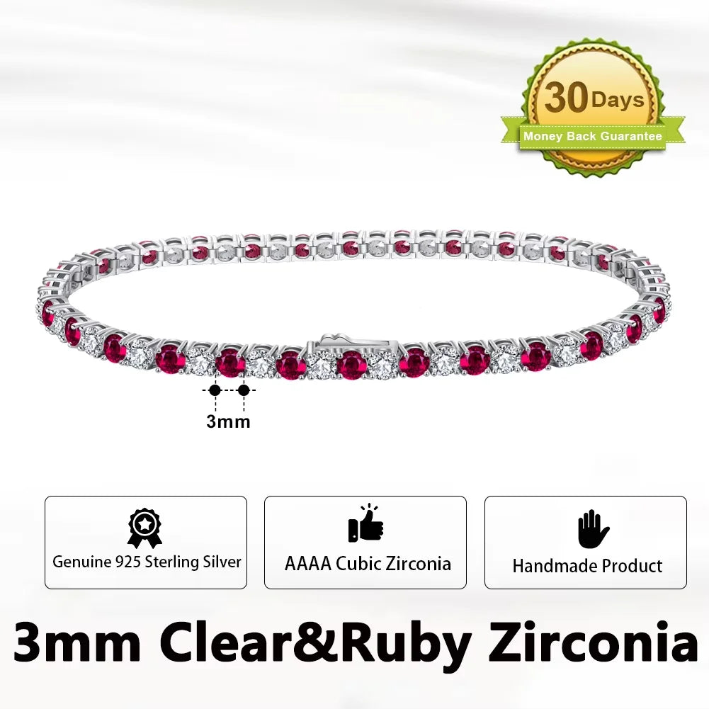 Rinntin Genuine 925 Sterling Silver Tennis Chain Bracelet Handmade High-end Luxury Hand Chain for Men Women Jewelry Gift SB128