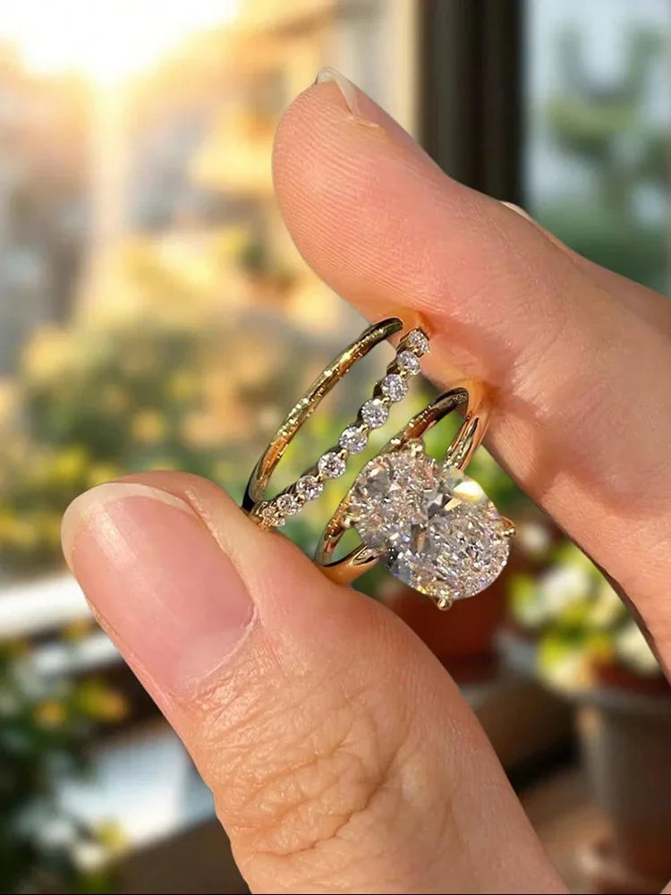 925 Sterling Silver Fashion Plain Oval Zircon Stackable Set Ring For Women Anniversary Wedding Luxury High Quality Fine Jewelry