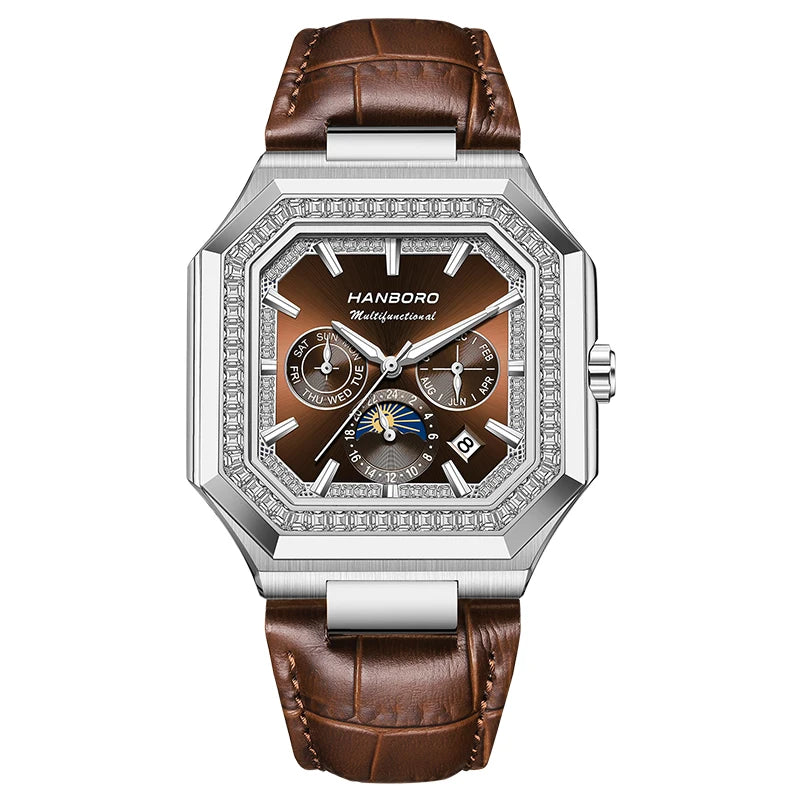 HANBORO Square Men's Fully Automatic Mechanical Watch Multi functional Fashion Trend Watch