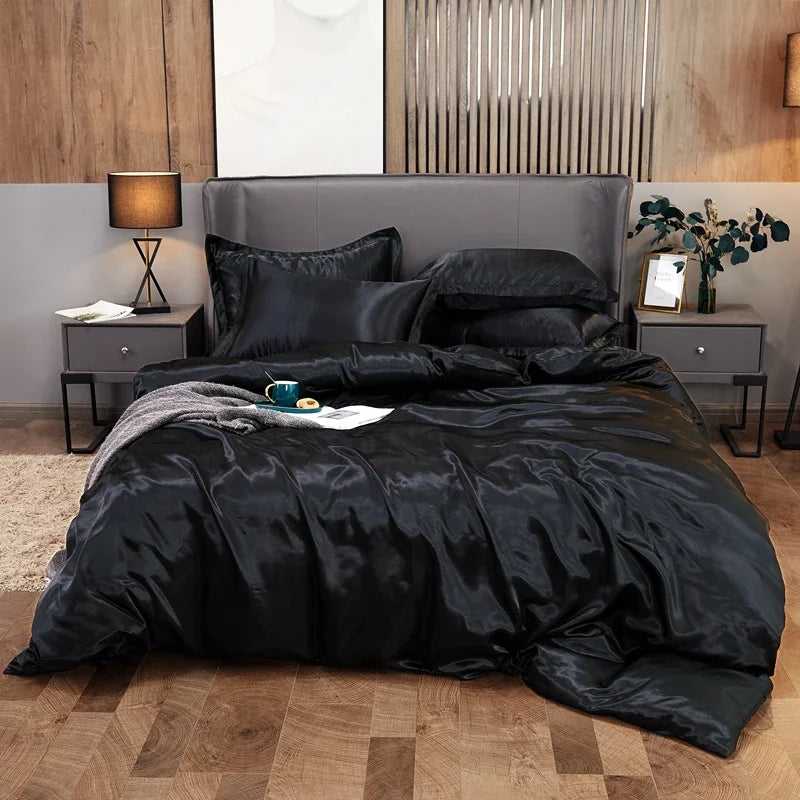 Luxury Rayon Bedding Set Solid Color Luxury Bedding Kit Satin Duvet Cover Set Bed Set pour lit Double,Queen,King,2pcs/3pcs/4pcs