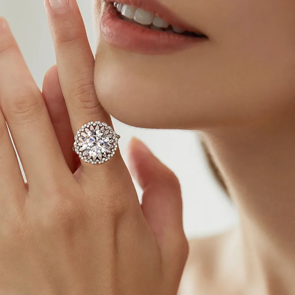 Houtros 5CT Large Moissanite Diamond Rings For Women 925 Sterling Silver Babysbreath Flower Wedding Ring Fine Jewelry GRA