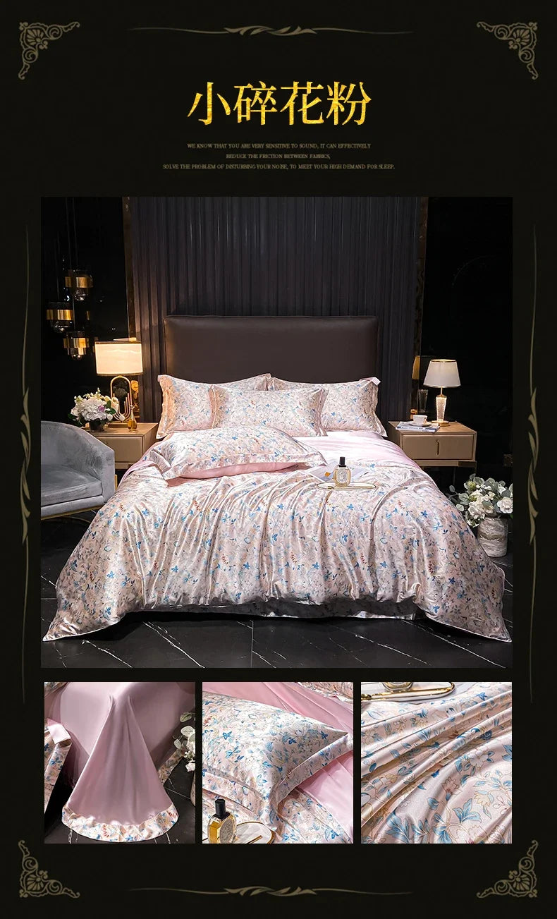 Luxury Palace Style Silk Bedding Set HighEnd Soft Silky Satin Quilt Cover Set Printed Queen King Duvet Cover Gift for Your Lover