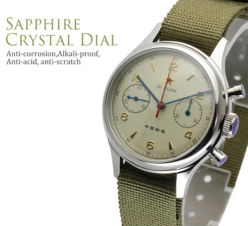 RED-STAR 38mm Men's 1963 Chronograph Mechanical Watch Pilot with Seagull Movement ST1901 Air Force Aviation Sapphire Goose 40mm