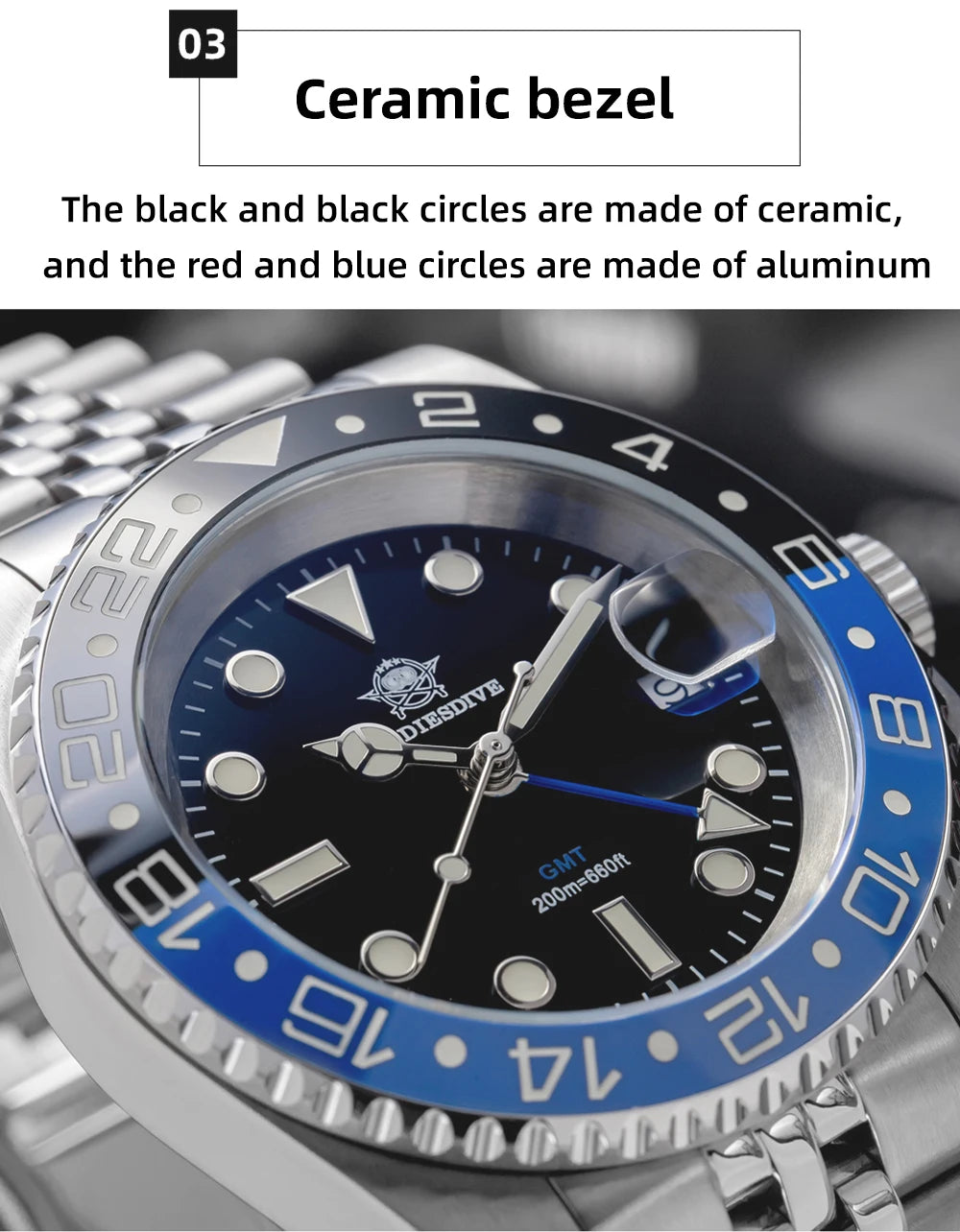 ADDIESDIVE AD2050 Men GMT Watch Swiss Ronda 515-24 BGW9 Super Luminous 20Bar Waterproof reloj 316L Stainless Steel Quartz Watch