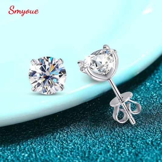 Smyoue Each 0.2-2CT Certified Moissanite Stud Earrings for Women 4 Claw Sparkling Wedding Party Jewelry Sterling Silver S925