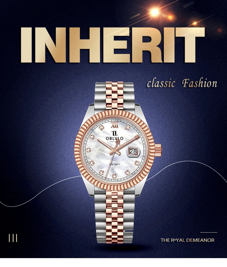 OBLVLO Men's Elegant Yellow Gold Red Dial Bracelet Quartz Watch with Date Fashion Green Dial Business Watches for Men RX-PE