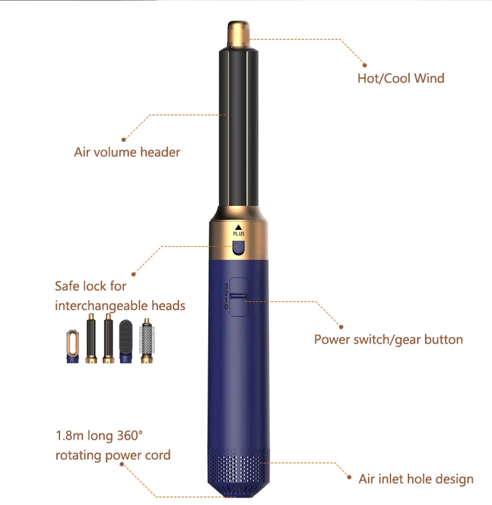 Hot Sales Multifunctional 5 IN 1 Hot Air Comb Household  Brushless Styling Hair Dryer Automatic Curling Iron