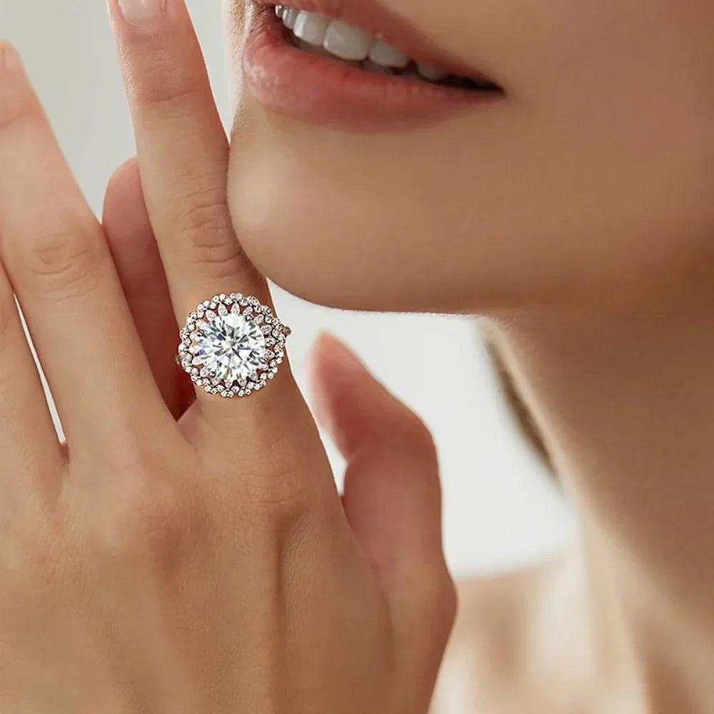 Houtros 5CT Large Moissanite Diamond Rings For Women 925 Sterling Silver Babysbreath Flower Wedding Ring Fine Jewelry GRA