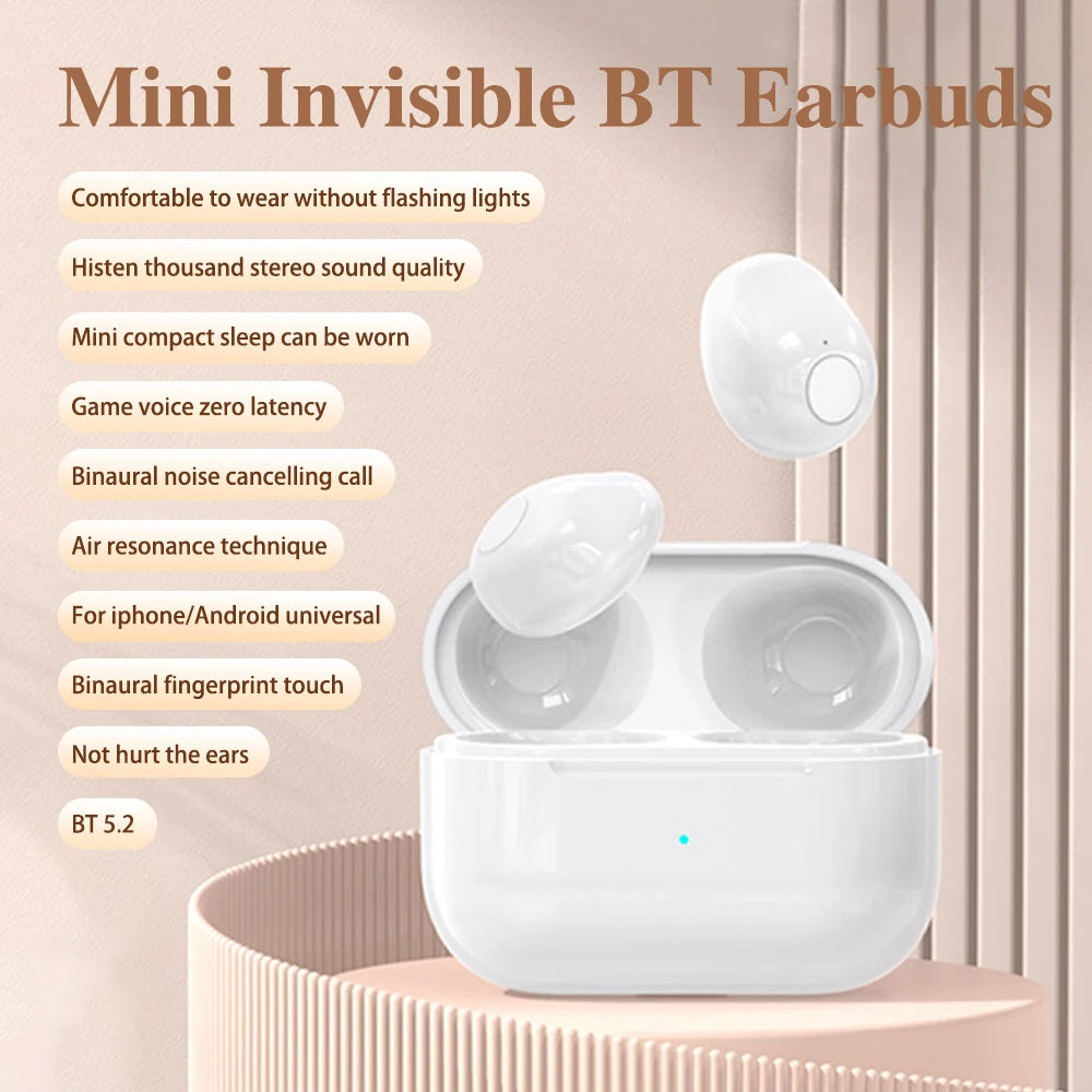 Invisible Earphones Mini Headphones Bluetooth TWS Wireless Touch Gaming In-Ear Earbuds Noise Reduction Sports Headset For iPhone