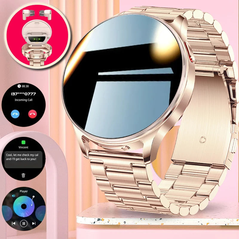 2025 New TWS Smartwatch Earphone 2 In 1 Women Watches with Earbuds Strong Sound Effects Music Lover Waterproof Ladies Smartwatch
