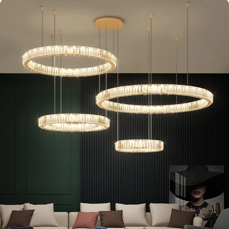 Modern Living Room Crystal Chandelier Led Remote Control Dimmable Led Pendant Lights Luxury Steel Adjust Hanging Lamp Fixture