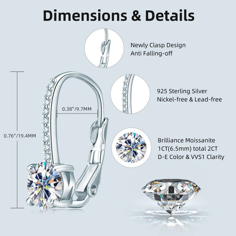 Trendy 14K Gold Plated Earrings 2023 Silver Hoops 925 Dangle Earrings for Women Lever Back Moissanite Earring Drop Girls Jewelry