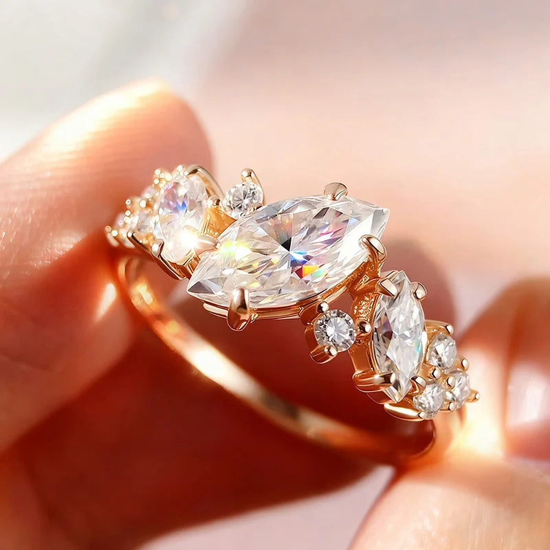 Smyoue 1.84cttw Marquise Cut Moissanite Wedding Ring for Women Luxury Quality Sterling Silver 925 Lab Diamond Band Certified